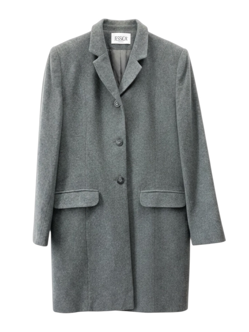 Vintage Wool Blend Pea Coat Single Breasted Neutral Classic Grey Size 10 Petite - Picture 2 of 16